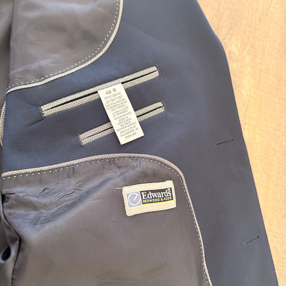 NWT Edwards Suit Jacket Mens 48 R Navy Blue Wool Blend Russel Comfort Stretch - Picture 5 of 13